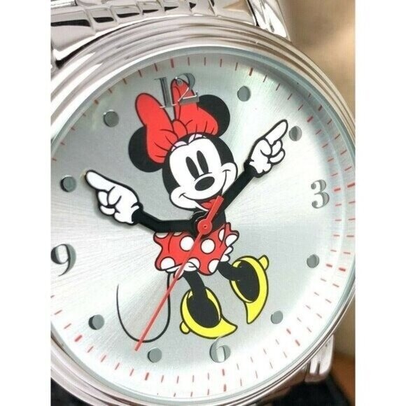 Disney Minnie Mouse Men's Watch W001881 Silver Tone Stainless Steel 44mm Quartz - Picture 1 of 12